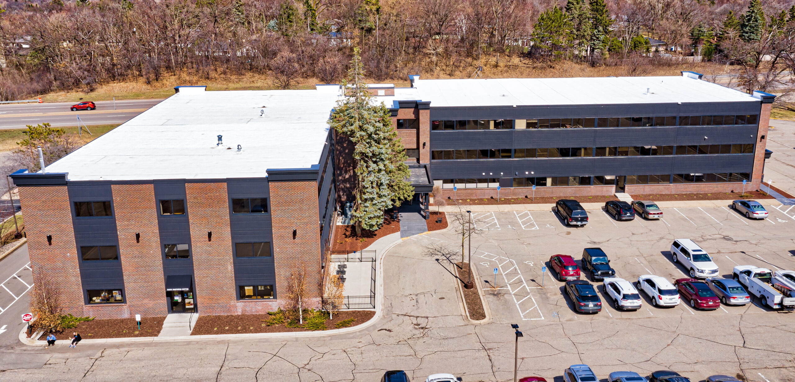 Aerial view of office building